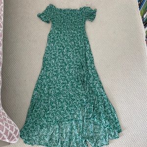 Green Over the Shoulder floral dress Lulus